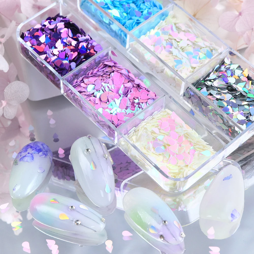 Gota de agua holográfica para decoración de uñas, lentejuelas, sirena, Aurora iridiscente, forma de gota de agua, esmalte de Gel, decoración DIY para manicura