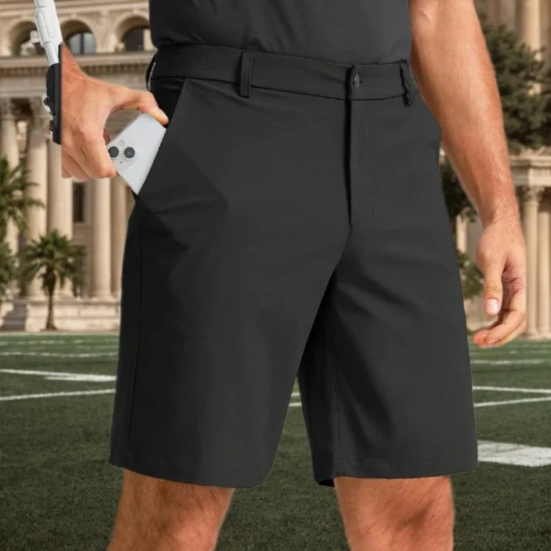 Summer Dress Shorts Men Quick Dry Casual Bermuda Shorts Ice Silk Cooling Business Zipper Fly Formal Shorts Men Work Wear Office