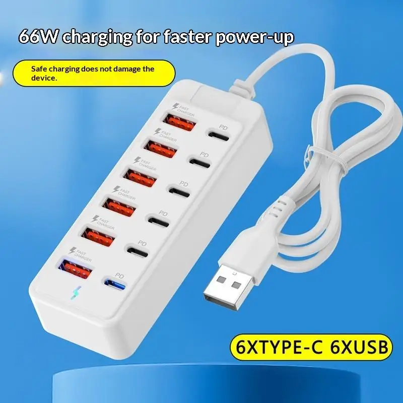 HOT 12 In 1 Power Strip Multi Port USB Charger Station Wall Desktop Power Adapter 6 USB 6 Type C Fast Charging Charger For Phone