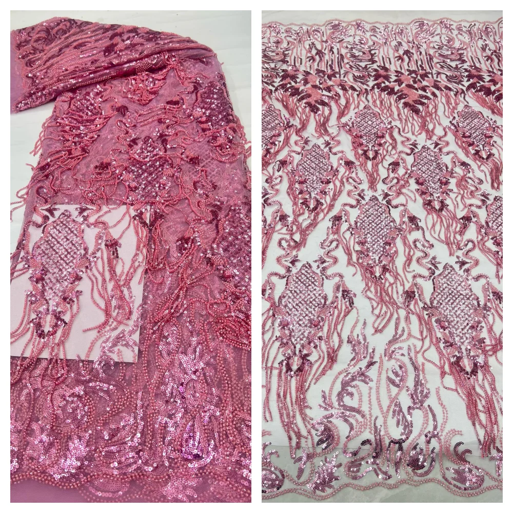 

Luxury African French Lace Fabric 2026 Sequins Tassel Embroidery For Sewing Woman Fabric Material Nigerian sewing trim Wedding