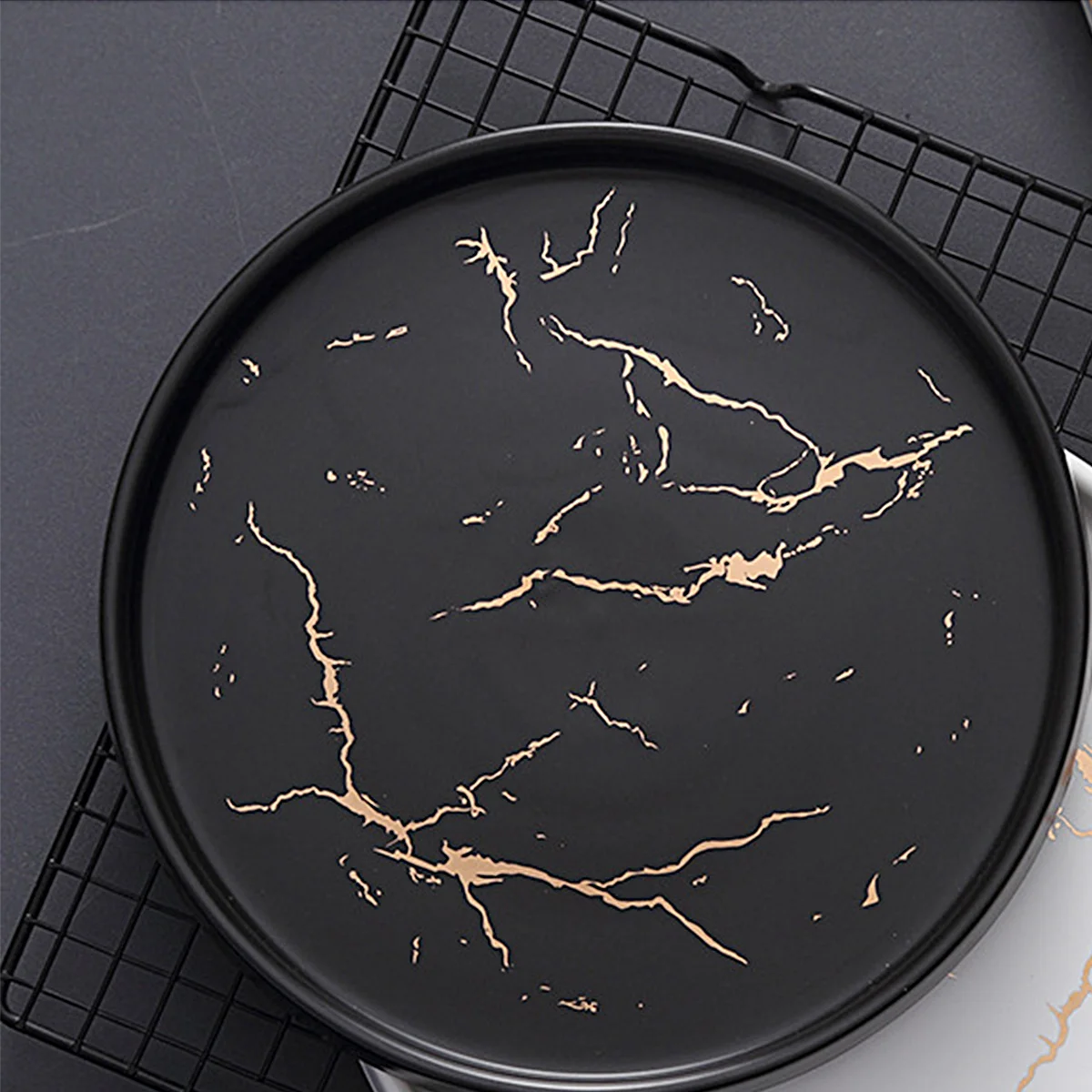 

1Pcs Round Ceramic Trinket Tray Marble Jewelry Dish Elegant Decorative Plate for Rings Earrings Gold Display Jewelry Dish