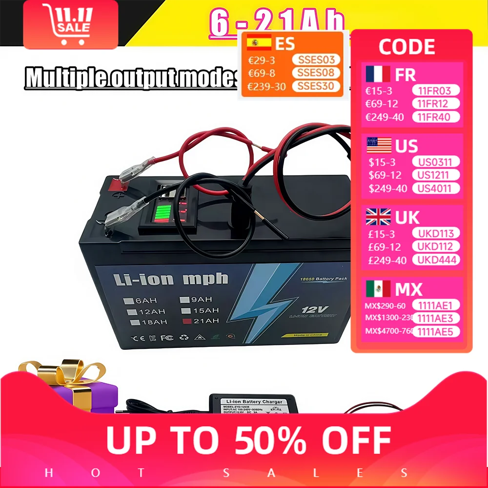 

(Домашнее хранилище энергии) (Зарядка на открытом воздухе) Литиевая батарея 12 В, 6–21 Ач с BMS | Блок питания для автофургона, лодки, солнечной и автономной системой