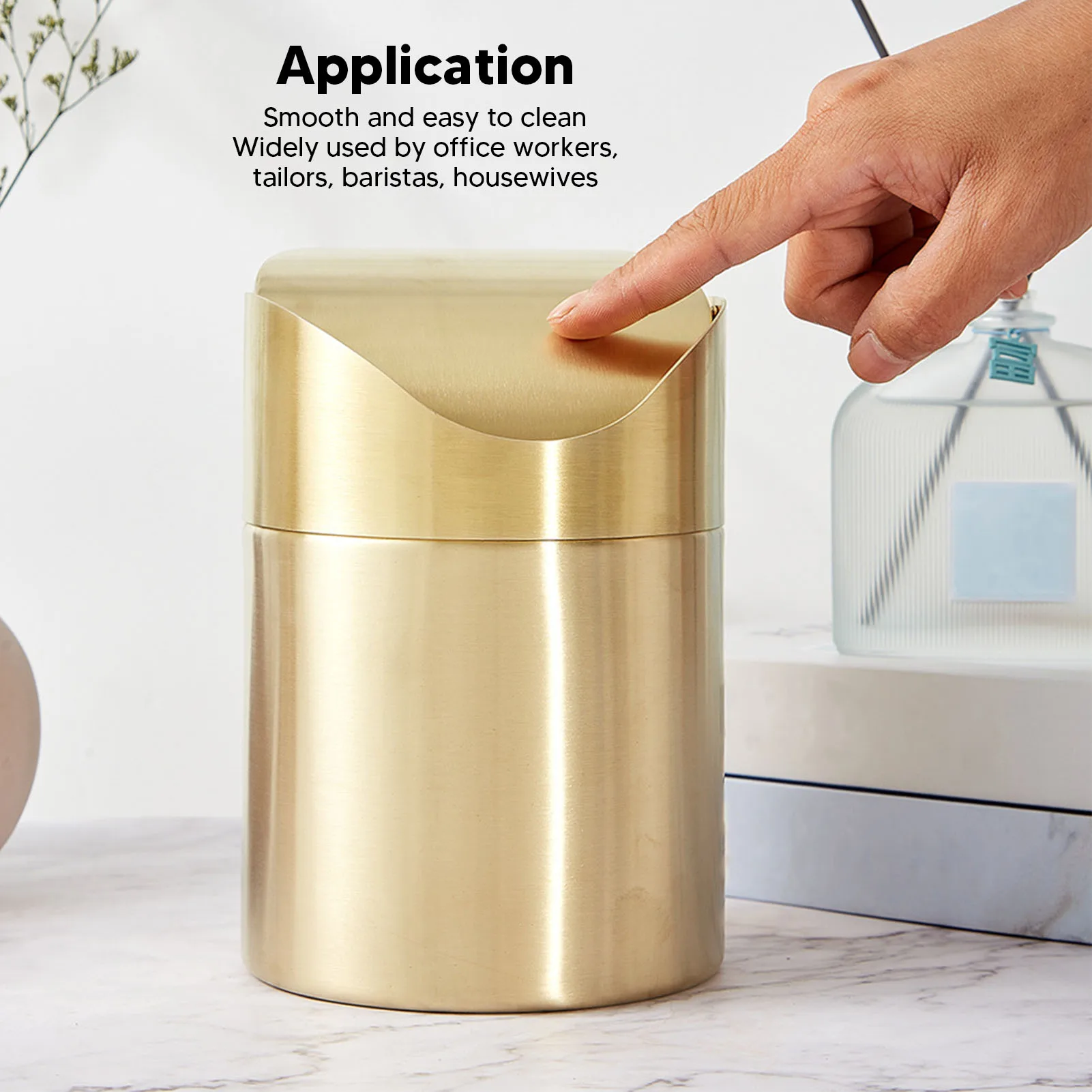 Mini Countertop Trash Can Desktop Trash Can Space Saving Fingerprint Proof 304 Stainless Steel  for Office for Pericarp