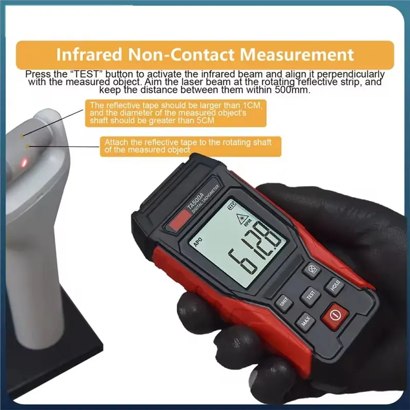 ABKP-Digital Laser Tachometer TA500 Handheld Non‑Contact Contact RPM Meter With Hold Backlit Display For Motor Speed Test
