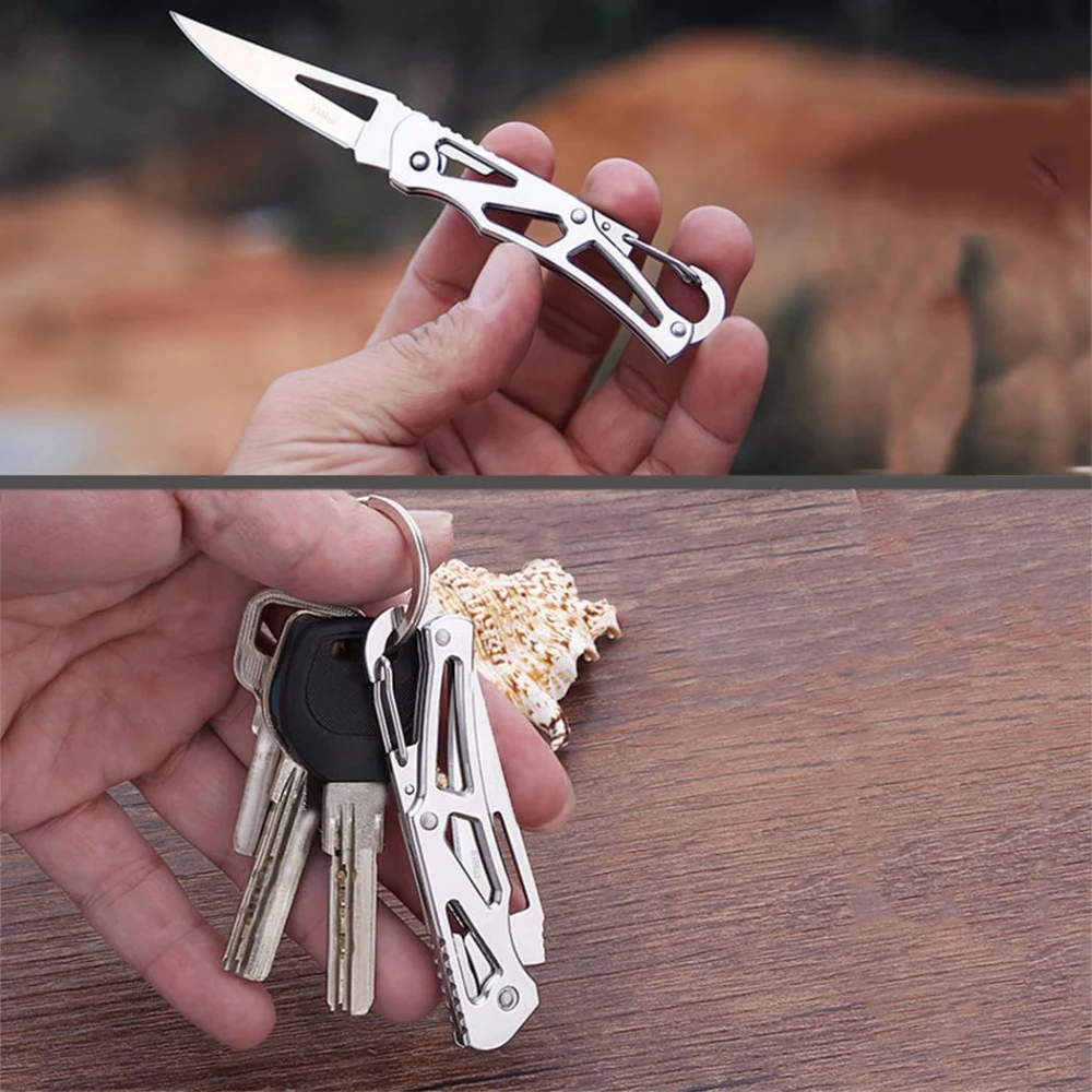 Folding Fruit Knife Outdoor Stainless Steel Knife with Keychain Fruit Slicing Knives with Non-slip Handle Household Small Knife