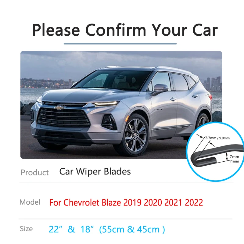 For Chevrolet Blazer 2019 2020 2021 2022 Front Wiper Blades Brushes Auto Window Windshield Cleaning Boneless Frameless Rubber