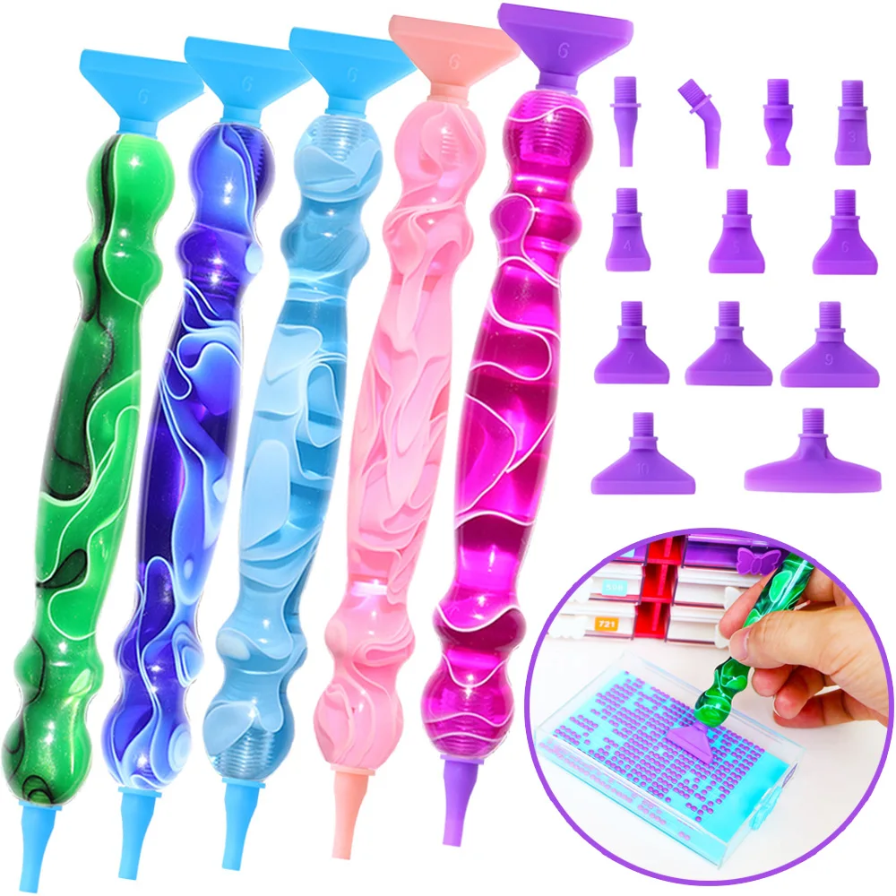13pcs Diamond Art Painting Pen Kit - Ergonomic Resin Pen with 12pcs Screw Thread Tips, Multi Placer Tips for DIY Crafts
