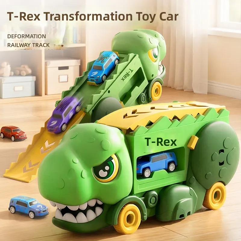 Tyrannosaurus Rex Dinosaur Toy Car Alloy Material Inertia Ejection Sliding Rail Car Storage Design Vehicle Model Gift for