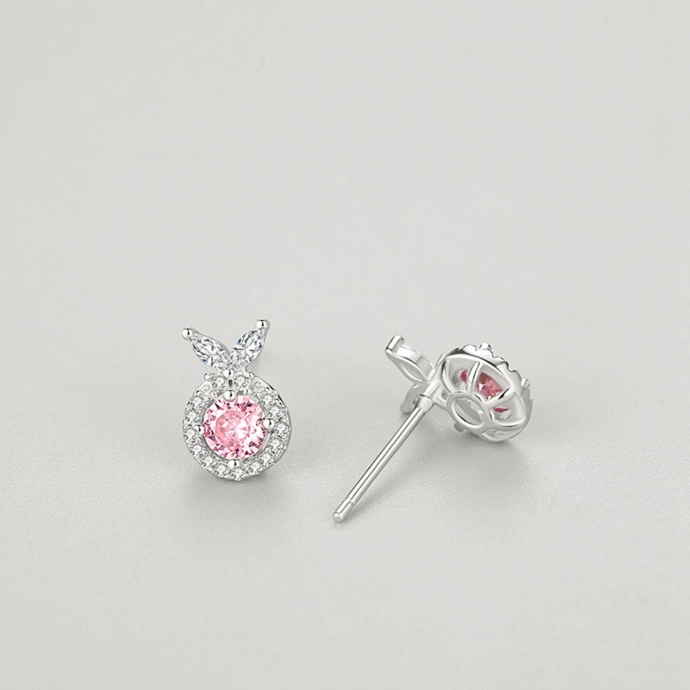 PuBang Fine Jewelry Solid 925 Sterling Silver Pink High Carbon Diamond Simple Stud Earrings for Women Wedding Gift Drop Shipping