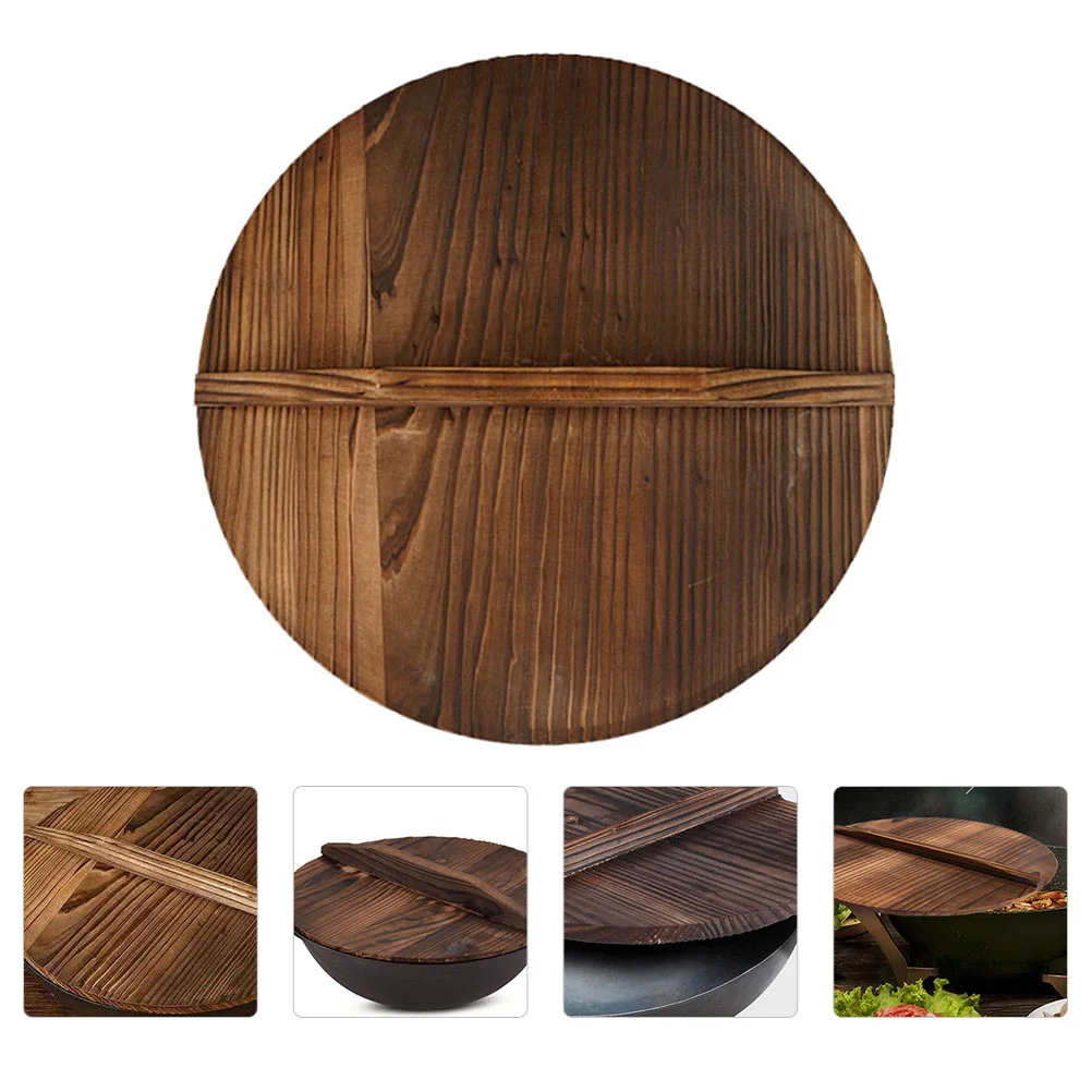 

Doitool Anti Spillover Pot Cover Wood Wok Lid Cover Cast Iron Wok Natural Wood Pot Lid Pan