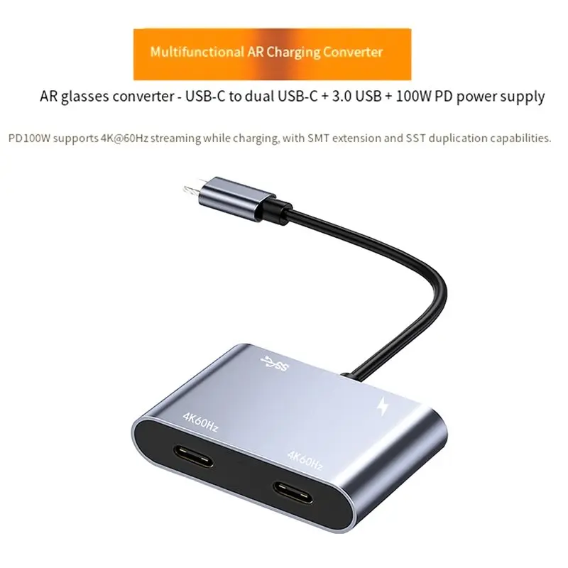 ABGI USB C to C Converter 4K60Hz Dual Adapter PD100W Power Conversion USB3.0 Charging for AR Glasses Type C
