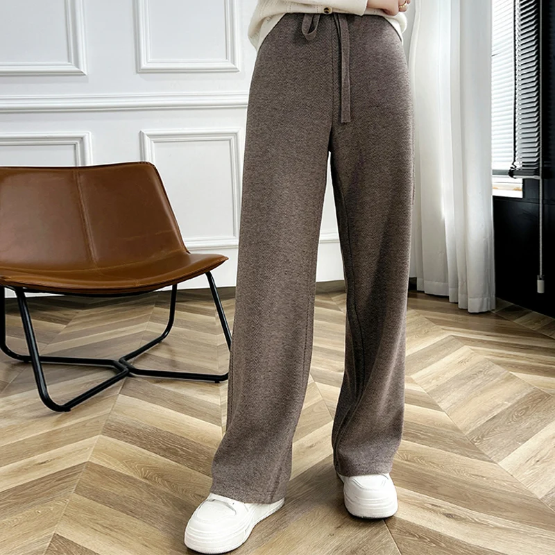 Celana Panjang Fashion Wanita 100% Wol Merino Fashion Warna Solid Celana Panjang Kasmir Lembut Hangat Nyaman Dasar Nyaman