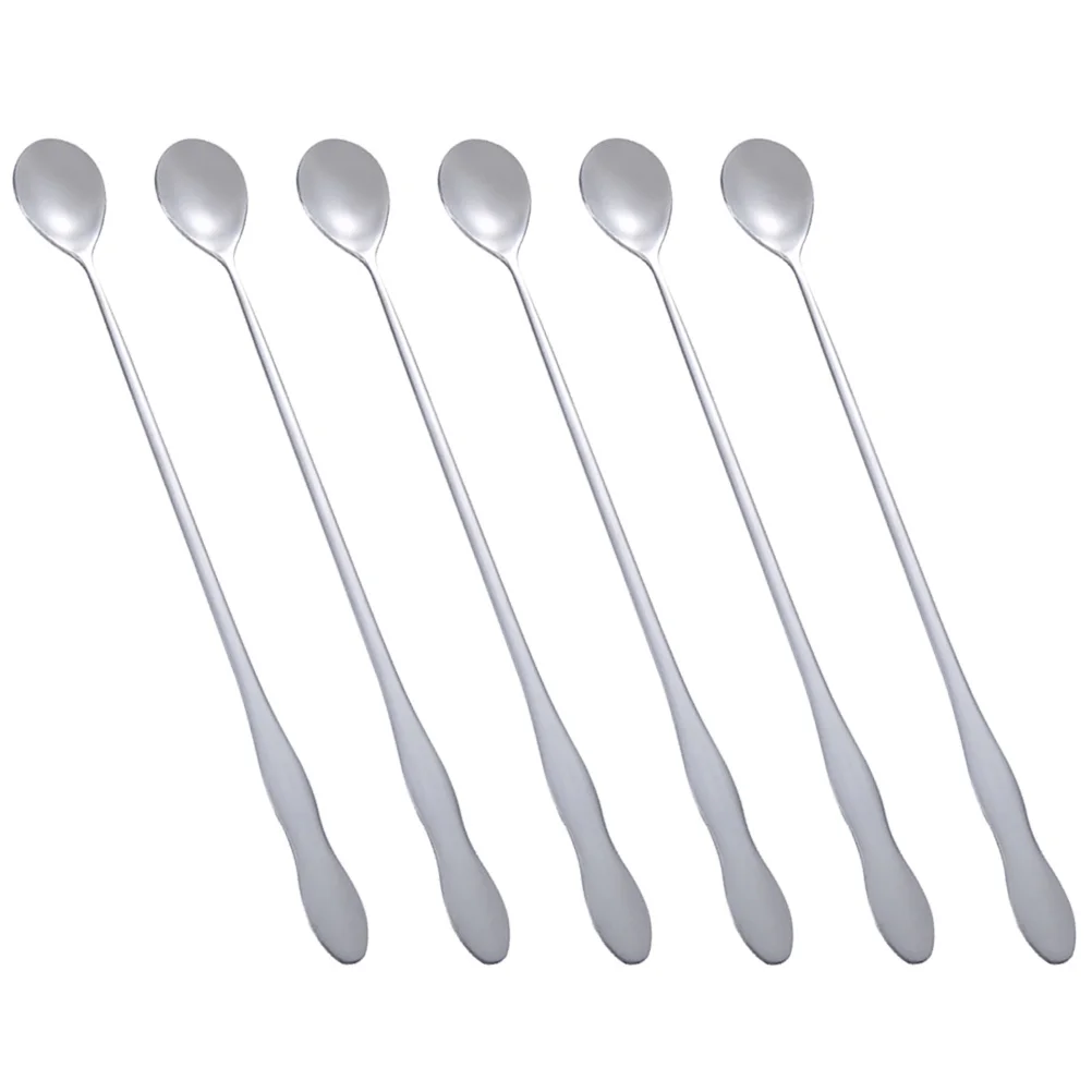 6pcs Stainless Steel Stirring Spoons Long Gourd-shaped Handle Spoon Ice Spoons for Home Bar (26cm) ice cream scoop