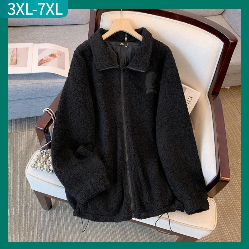 New 2024 Ladies Autumn Winter Plus Size Tops For Women Large Long Sleeve Black Zipper Coat 3XL 4XL 5XL 6XL 7XL