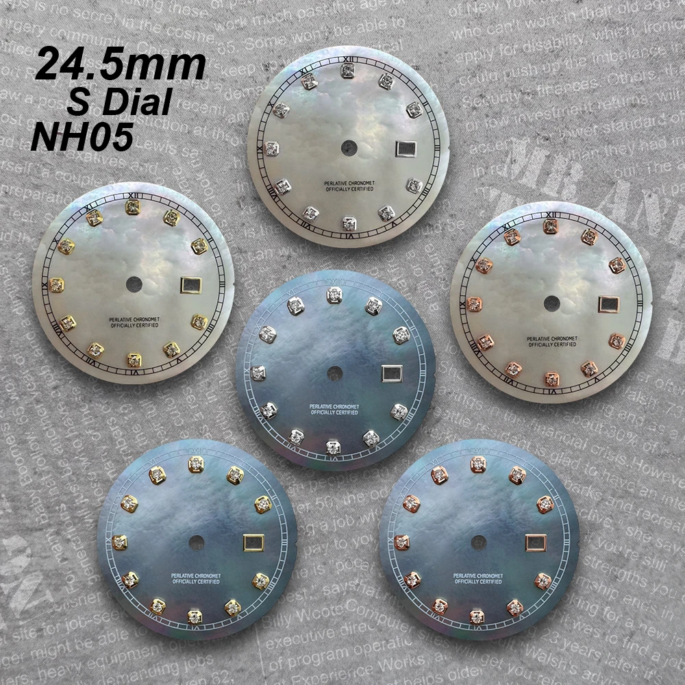 24.5mm Diamond Fritillaria S Dial Fit NH05 Automatic Movement Lady's Quality White/Grey Watch Modification Accessories