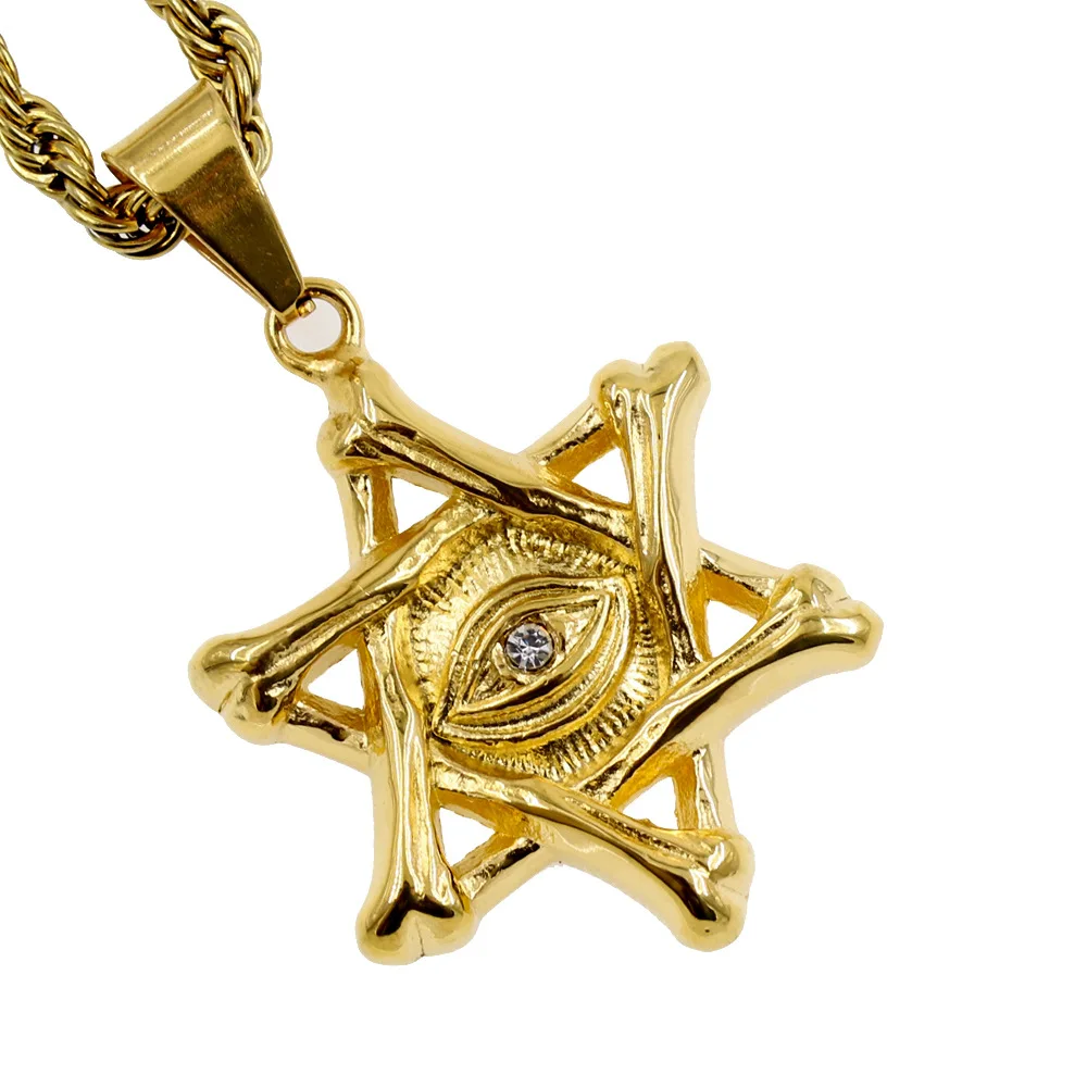New Fashion Lucky Hexagonal Star Shape Evil Eye Pendant Necklace For Women Men Creative Design Clavicle Chain Jewelry Gift