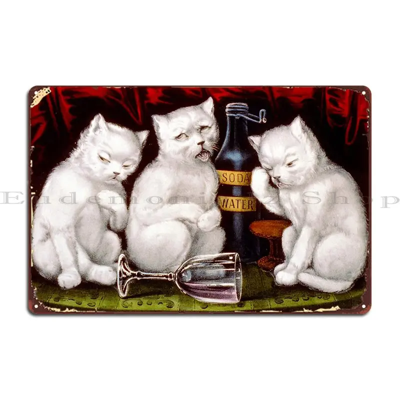 The Three Jolly Kittens After The Feast 1871 Metal Plaque Party Club Party Wall Decor Garage Designing Tin Sign Poster