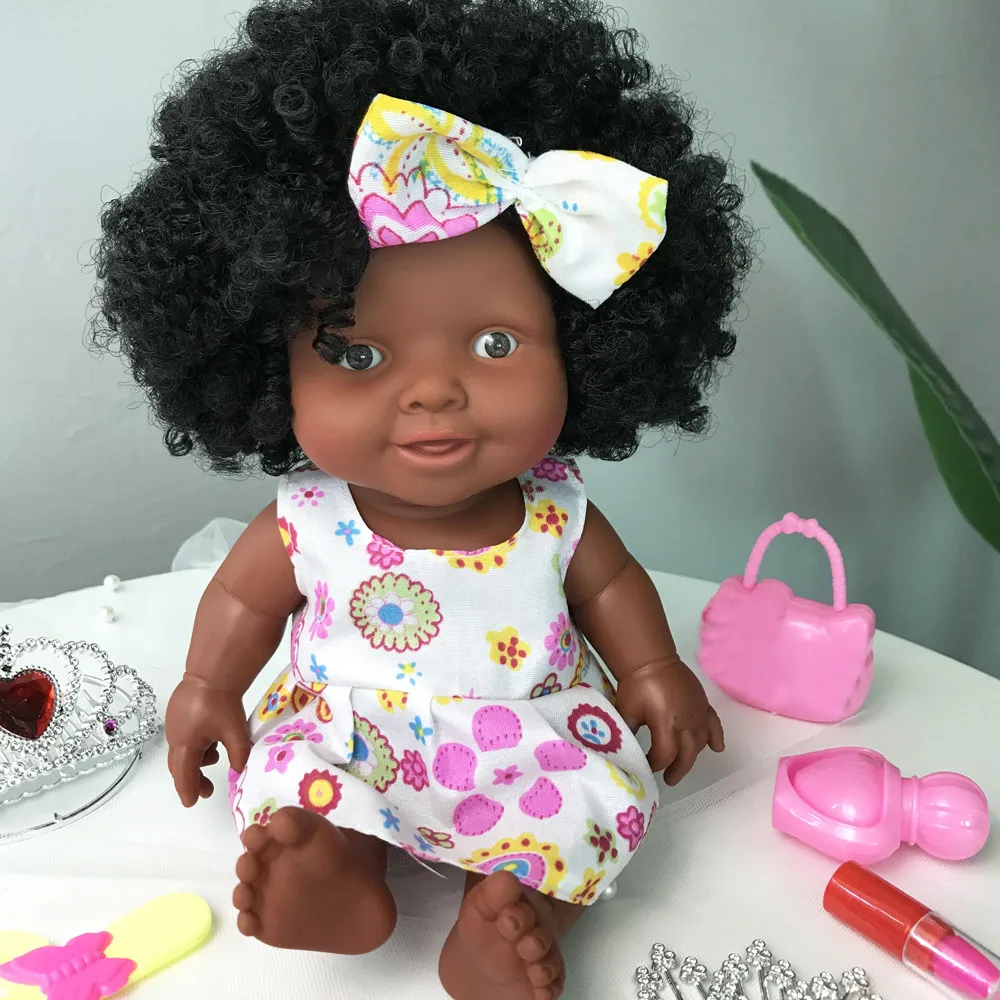 Cute Black African Dolls Dolls Lifelike Explosive Head Enamel Black Skin Dolls Children's Toys Birthday Gift Enamel Reborn Dolls