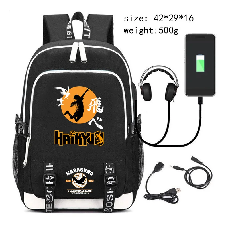 

Japanese Anime Haikyuu Backpack Student Schoolbag Large Capacity Schoolbag Fashion USB Charging Backpack Men Laptop Bag Mochila