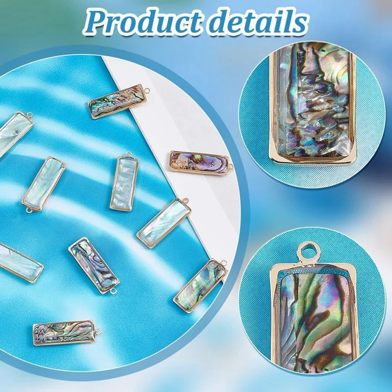 10Pcs 2 Colors Abalone Shell Pendants Natural Shell Charms Sea Shell Pendants Rectangle Shell Dangle Charms