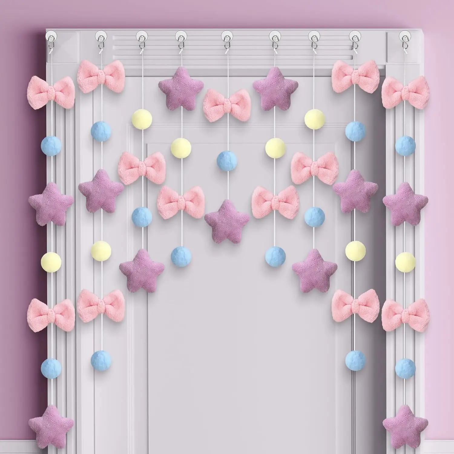 Pink Cute Bow Short Curtain Thread Partition Hanging Window Decor Party Doorway Curtains Bathroom Door Curtain Girls Bedroom