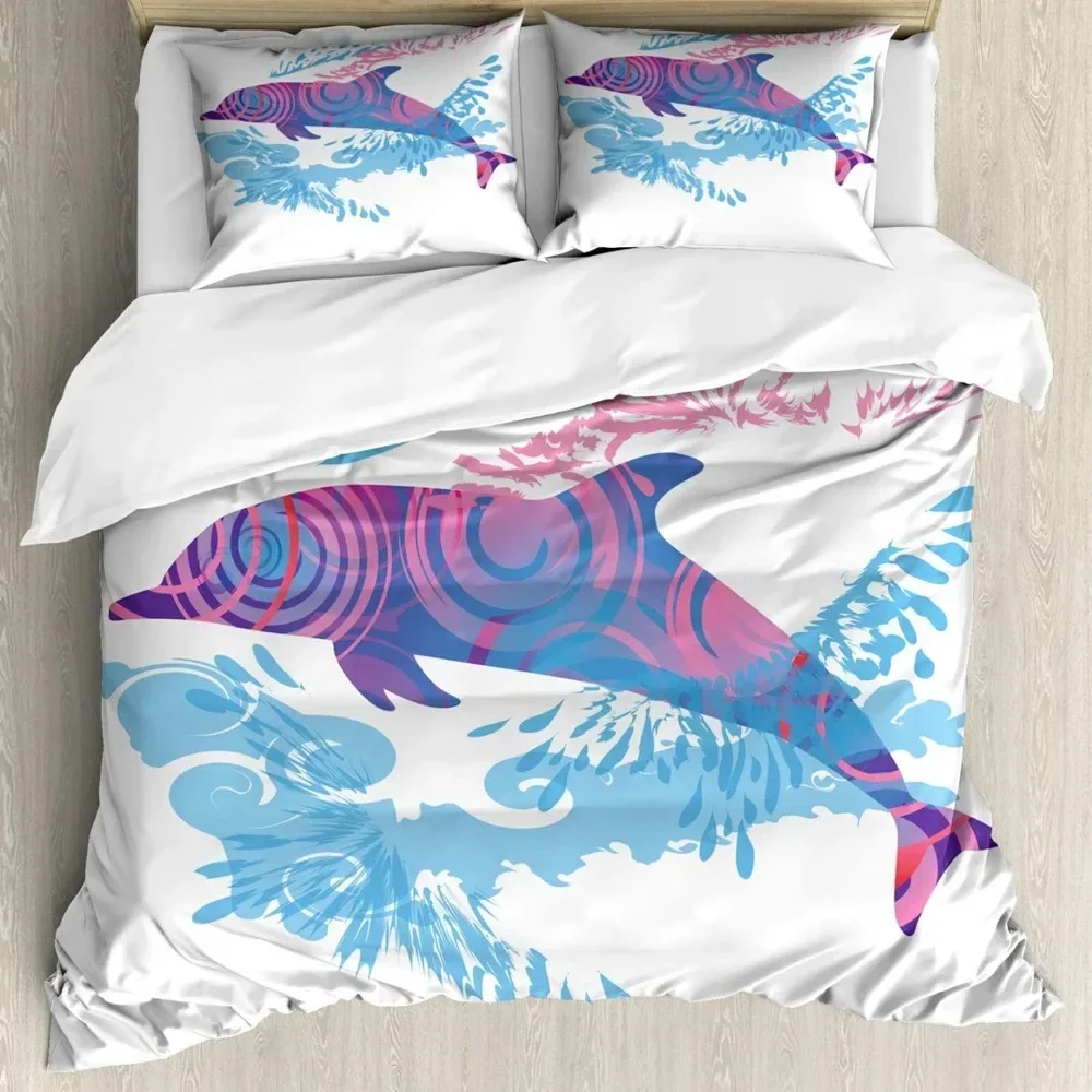 

Sea Animals Dolphin Colorful Comfortable Duvet Quilt Cover Pillowcase Bedding Set Children Bedroom Decoration Home Textile