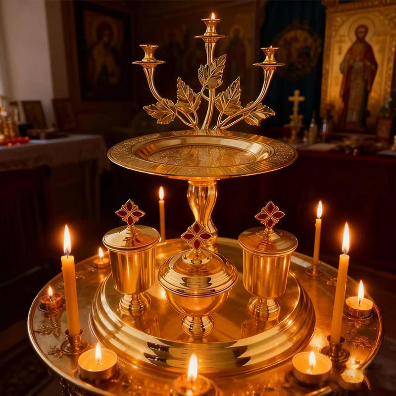 New 2026 Eastern Orthodox Gold Plated Religious Etiquette Utensils Church Sacraments Candlesticks And Sacred Ornaments Box Gift