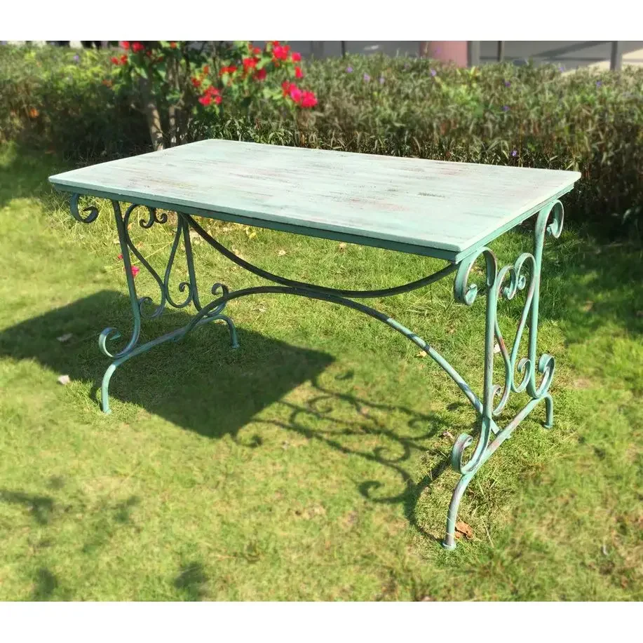 Garden wrought iron outdoor tables and chairs retro solid wood anti-corrosion decorative table balcony courtyard