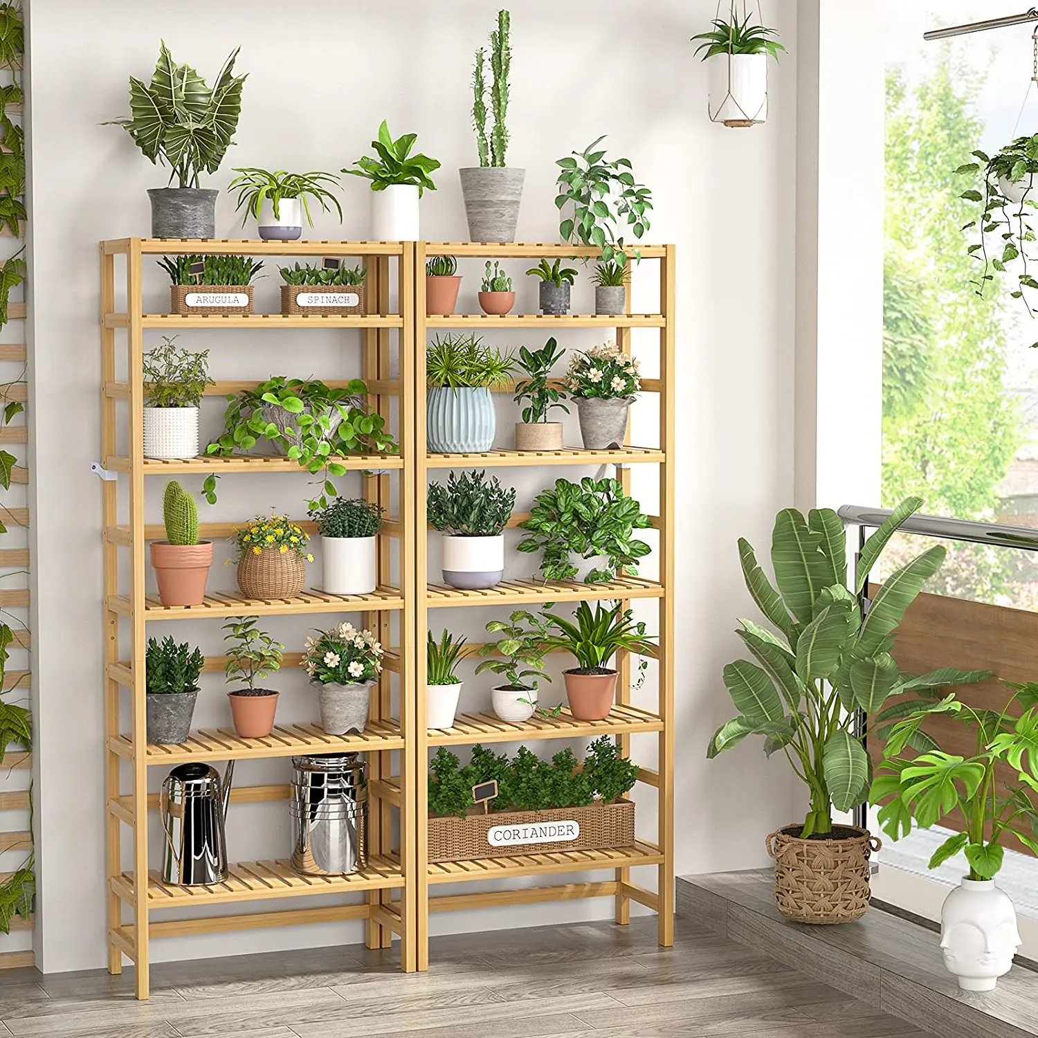 Custom 6 Tiers Adjustable Tall Book Shelf Rack Wooden Library Bookshelf  Standing Storage Bamboo Bookshelf for Living Roompromot