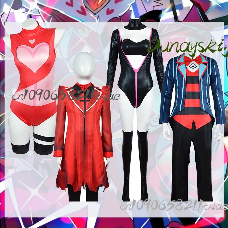 أزياء Hazbin Angel Dust & Alastor التأثيرية TV Demon Vox مجموعة كاملة من مقاسات البالغين/الأطفال المتاحة Helluva Halloween/Convention