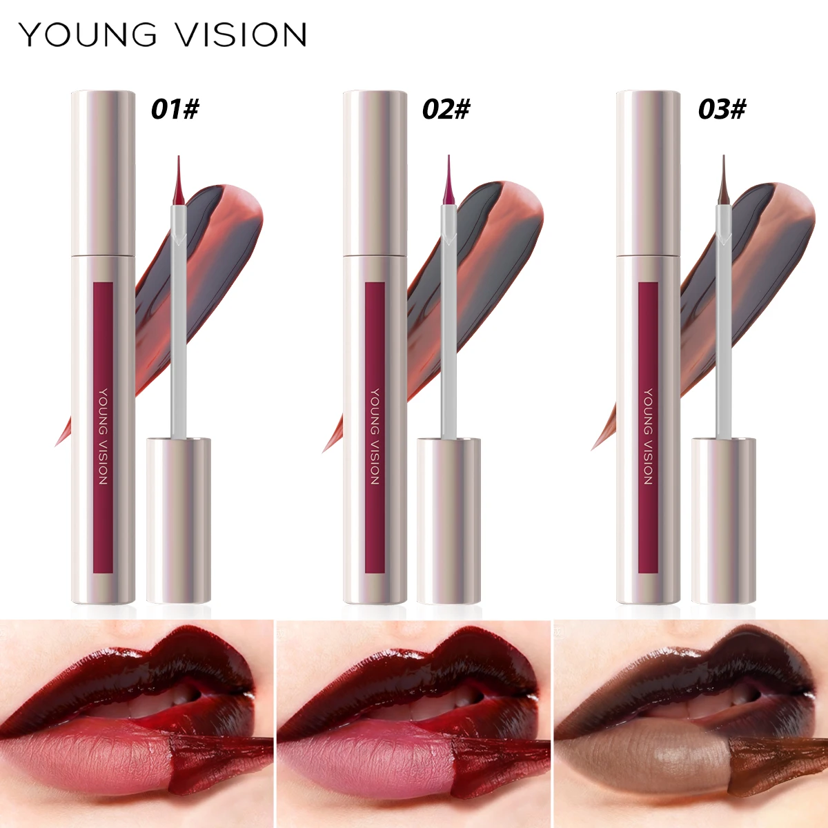 قلم تحديد الشفاه السائل المقاوم للماء بـ 3 ألوان، قلم وشم شفاه غير لامع مقاوم للماء يدوم طويلاً