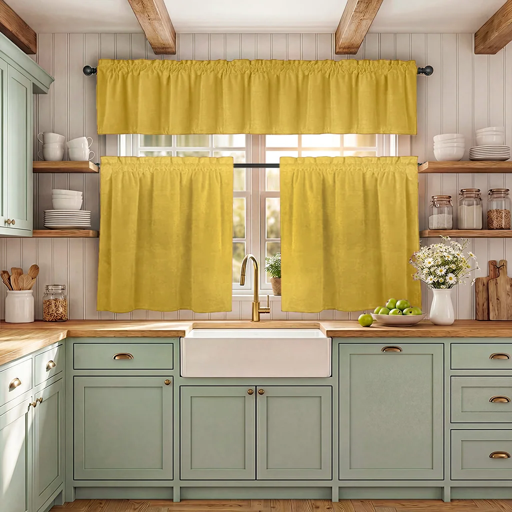 3 Pieces, Solid Color Fashionable Light Luxury Velvet Small Curtains, Kitchen Curtains, Coffee Curtains, Rod Pocket Top, Soft and Smooth, Thick and Durable, Naturally Drapes, Soundproof and Heat-Insulating, Privacy Protection, Polyester Material, Washable, Suitable for All Seasons, Popular Home Window and Door Decoration in Europe and America, Suitable for Kitchen, Dining Room, Bedroom, Living Room, Office, Cafe, New Year, Parties, Weddings