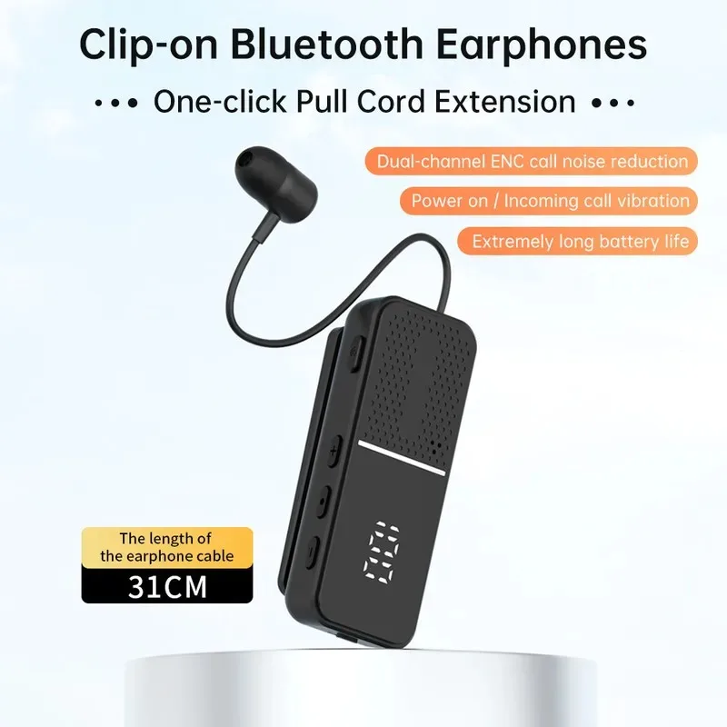 Lavalier Business Bluetooth 6.0 Earphone Talk/Music 50H With Mic Noice Cancelling One-Click Photo LCD HIFI Wireless Headset