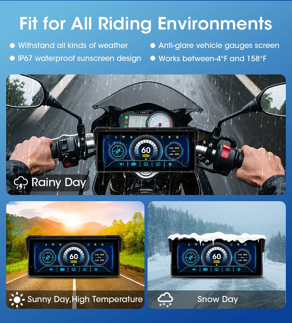 Srnubi 5/8,1 Zoll Motorrad-Navigation vorne 4K + hinten 1080P DVR IPX7 wasserdichter tragbarer Carplay/Android Auto Bluetooth-Monitor – Detail 9