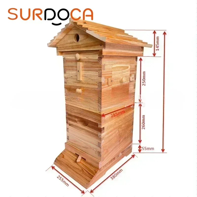 Four Spleen Flow Hive Boiled Wax Cedar Mini Self-flowing Honey Bee Hive Beekeeping Middle Bee Complete Set 25.5*38*120cm