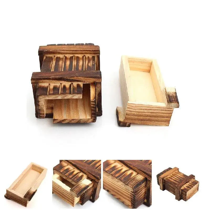 Scatola puzzle in legno Custodia con meccanismo vintage Giocattoli per bambini con cassetto segreto Trucco Scomparto magico Progetti rompicapo