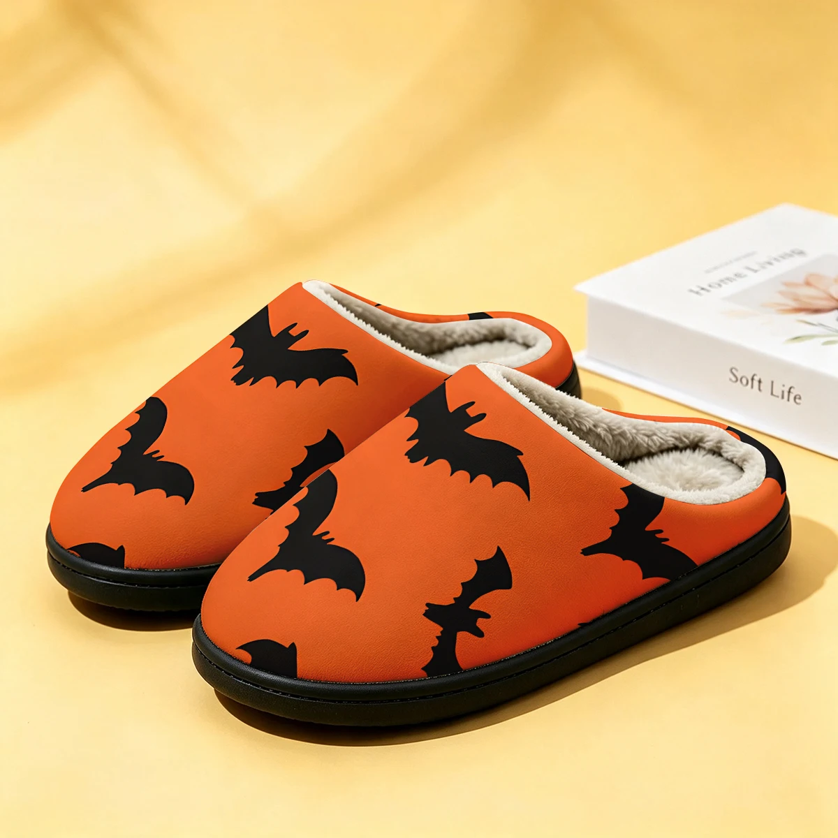 オレンジ色のコウモリ耳付き女性用冬用高級コットンスリッパ、室 - Men Shoes Winter のレビューと価格