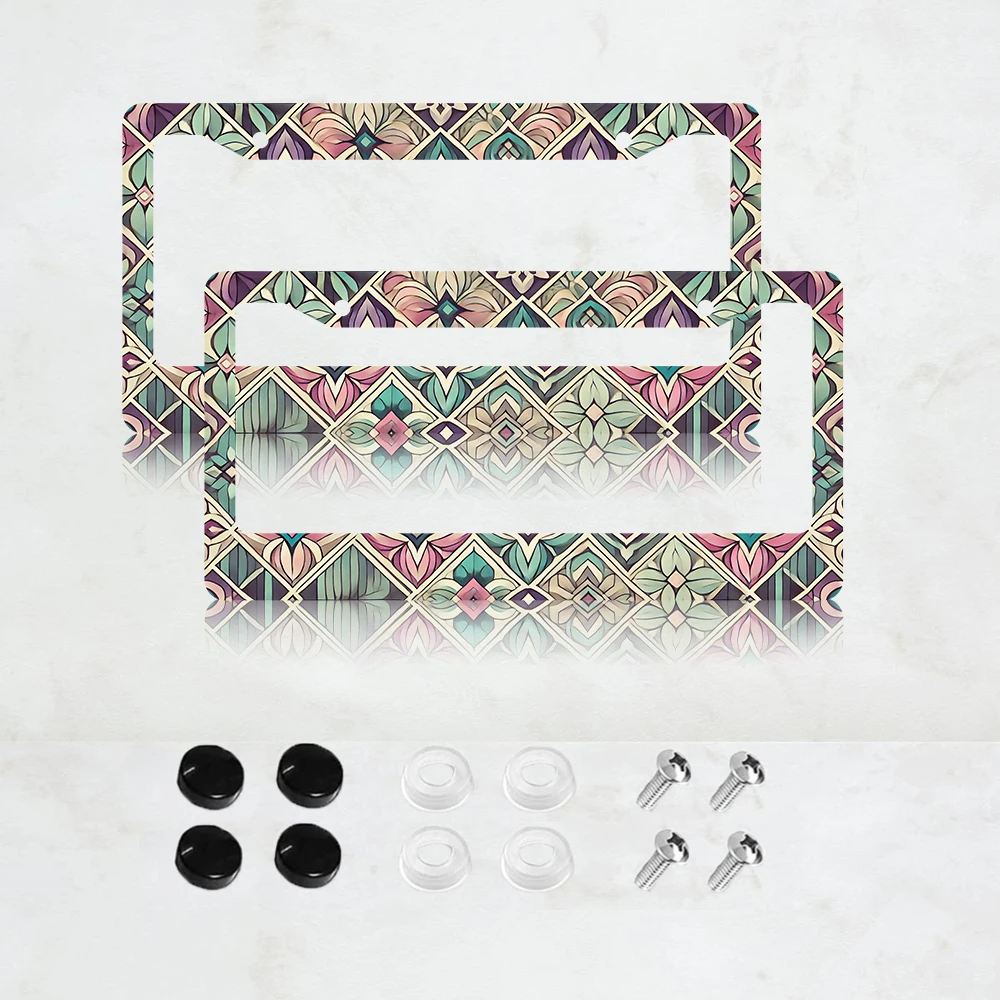 

2PC car license plate frame, ethnic style cute pattern metal car decoration, license plate frame with 2 holes