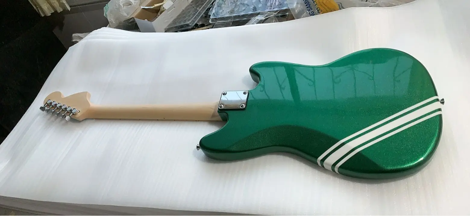 New Arrive Custom Left Handed Electric Guitar In Green White Stripe 220603