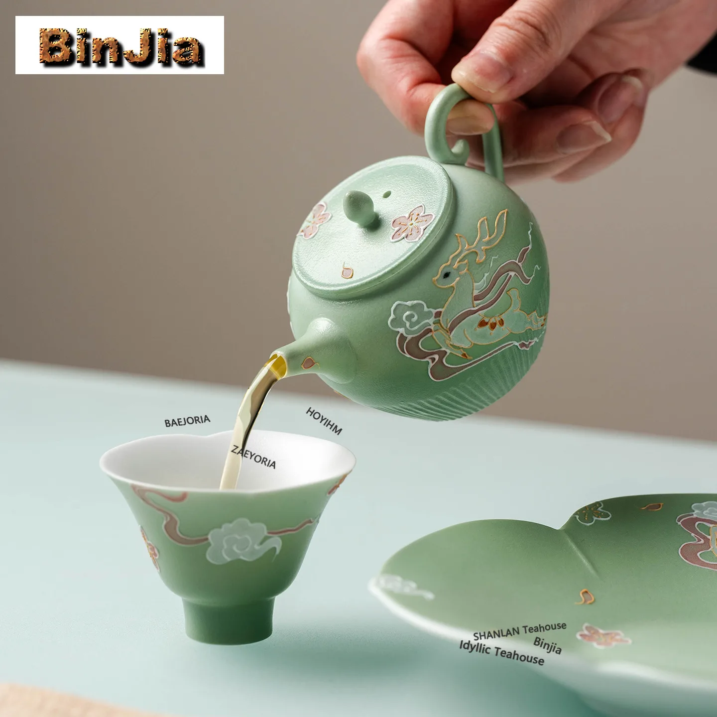 BAEJORIA 140ml Hand-painted Auspicious Clouds Deer Teapot Luxury Tea Infuser Pot Tea Maker Kettle With Ball Hole Tea Ceremony