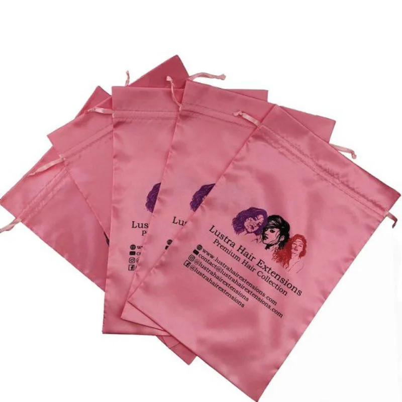 Custom 18x30cm Satin Jewelry Gift Pouch Hair Drawstring Bag High Quality Wig Packaging