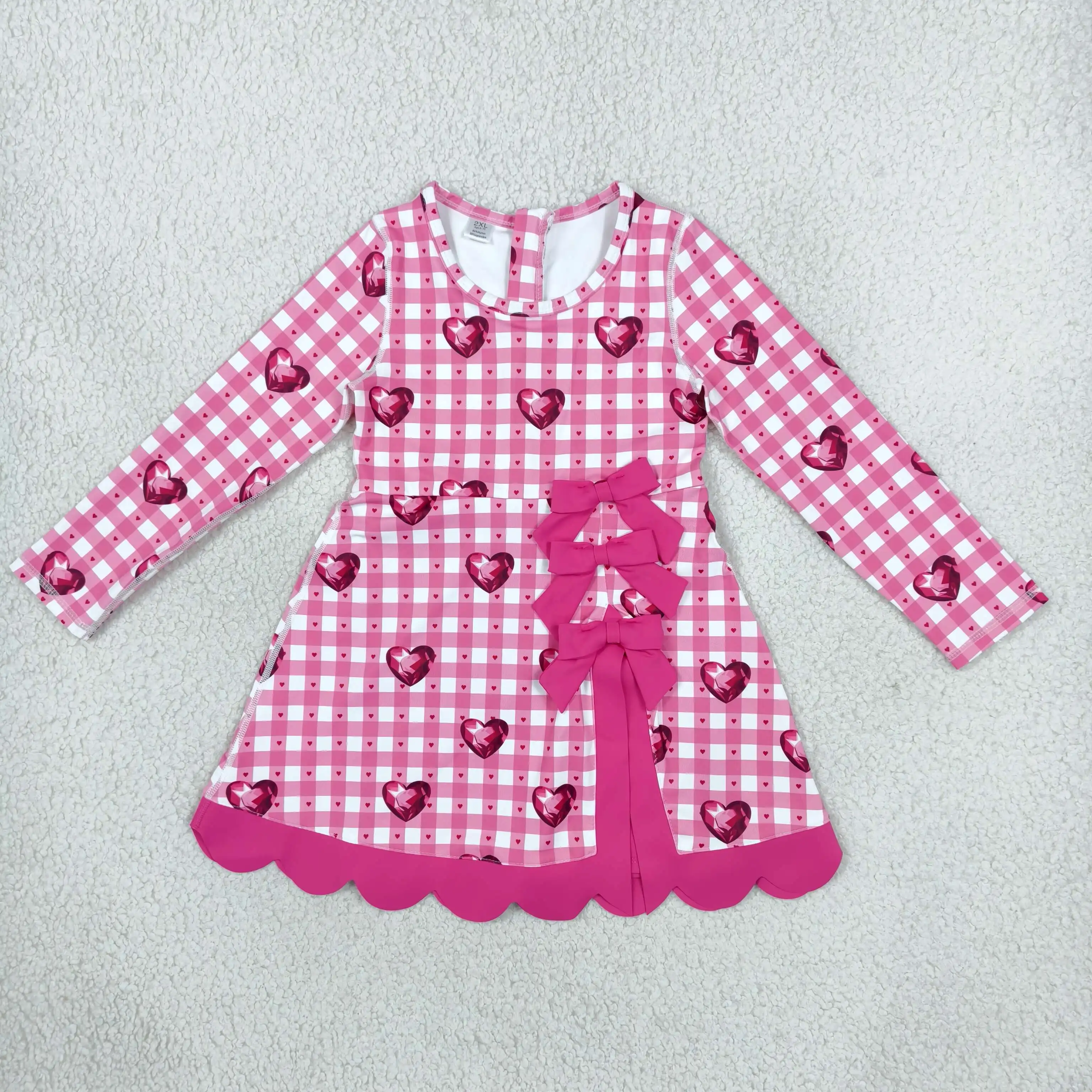 Wholesale Toddler Infant Knee Length Hearts Plaid Dress Kids Bows Skirt Shorts Clothes Baby Girl Active Yoga Valentine Clothing