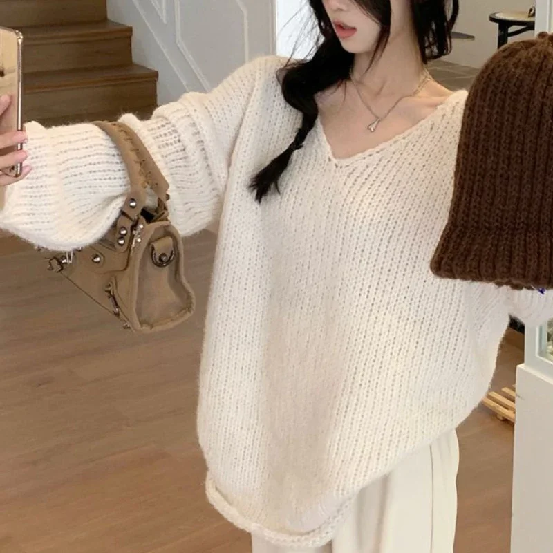 Pullovers Women Hollow Out Sweaters Loose Streetwear Winter Clothes Solid Lazy Style Temper Girl Harajuku Soft  Daily 2023