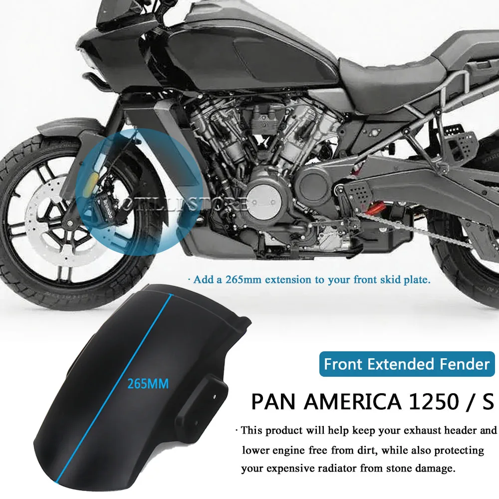 

New Motorcycle Extended 265mm Mudguard ABS Mud Guard Kit Front Fender For Pan America 1250 Special PA1250 S PA1250S 2021-2024