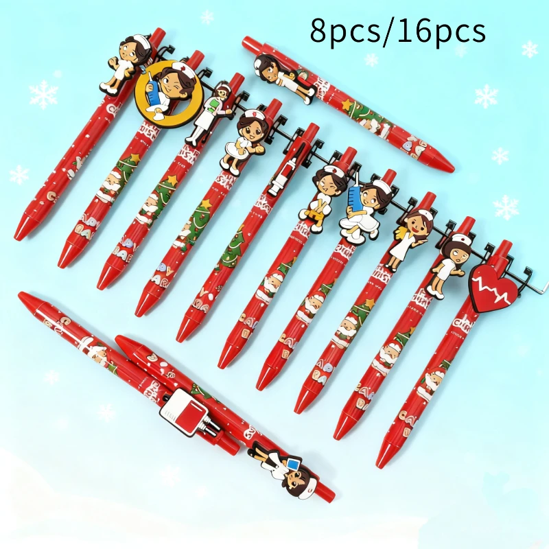 

8pcs/16pcs Christmas Tree Nurse's Day Gift Pen Red Christmas Nurse Ballpoint Pen Holiday Gift Neutral Pen