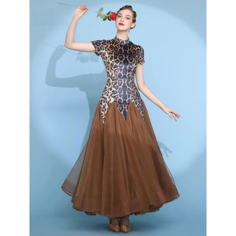 

Velvet Leopard Print Modern Dance Skirt 2116 National Standard Dress Waltz Clothing