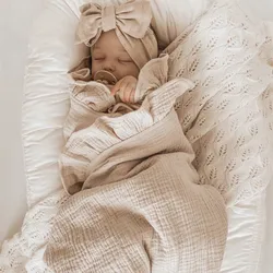 Ins ruffled cobertores swaddle do bebê musselina para recém-nascido infantil cama acessórios do bebê orgânico recém-nascido receber cobertor de algodão