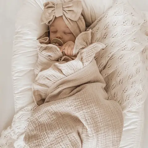 INS Ruffled Muslin 아기 Swaddle 담요 새로 태어난 유아 침구 유기농 아기 액세서리 신생아 담요 면화 수신