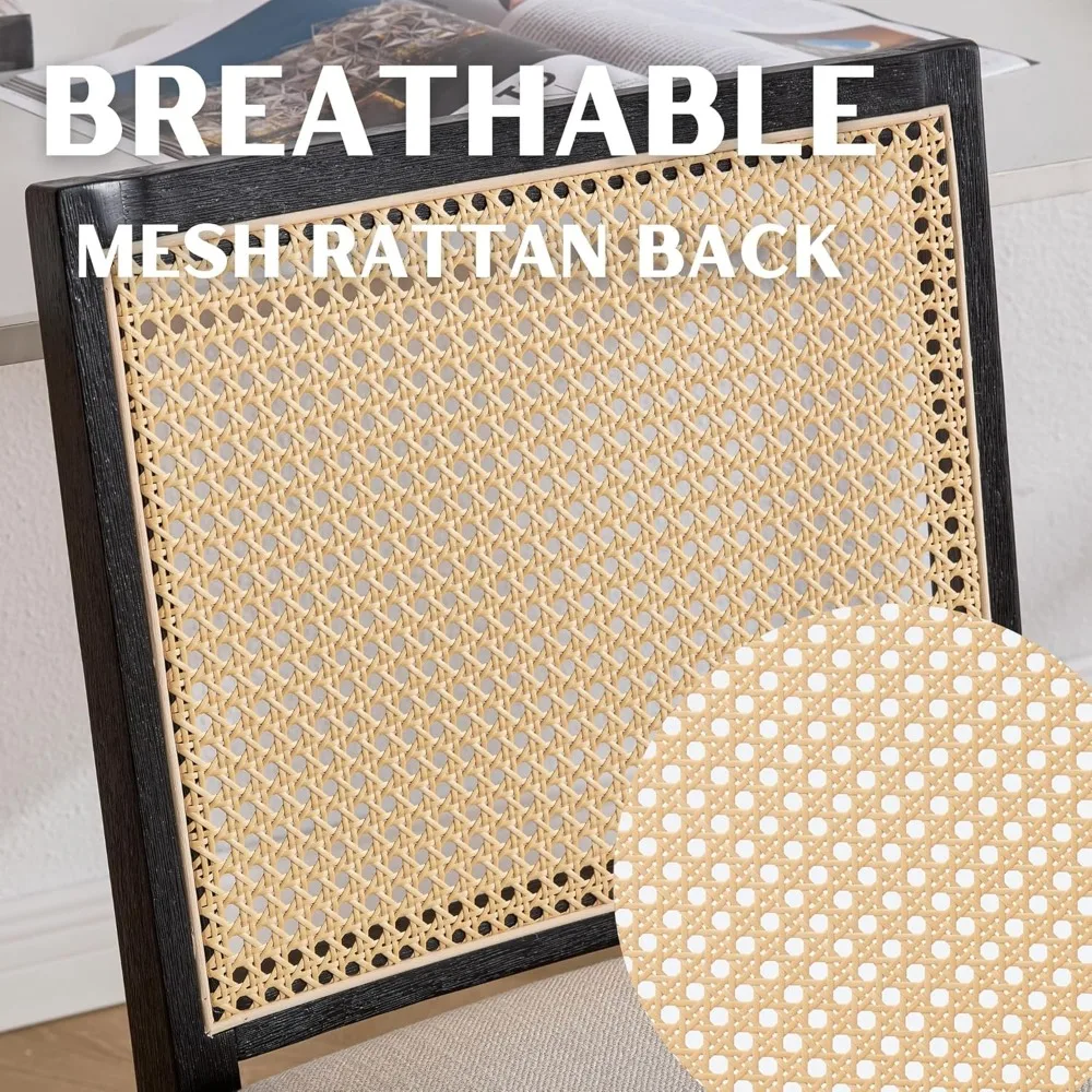 籐デスクチェア リネン生地張りコンピューターオフィスチェア、360 °   回転式ワークチェア（ホイール付き）快適なアームレスチェア