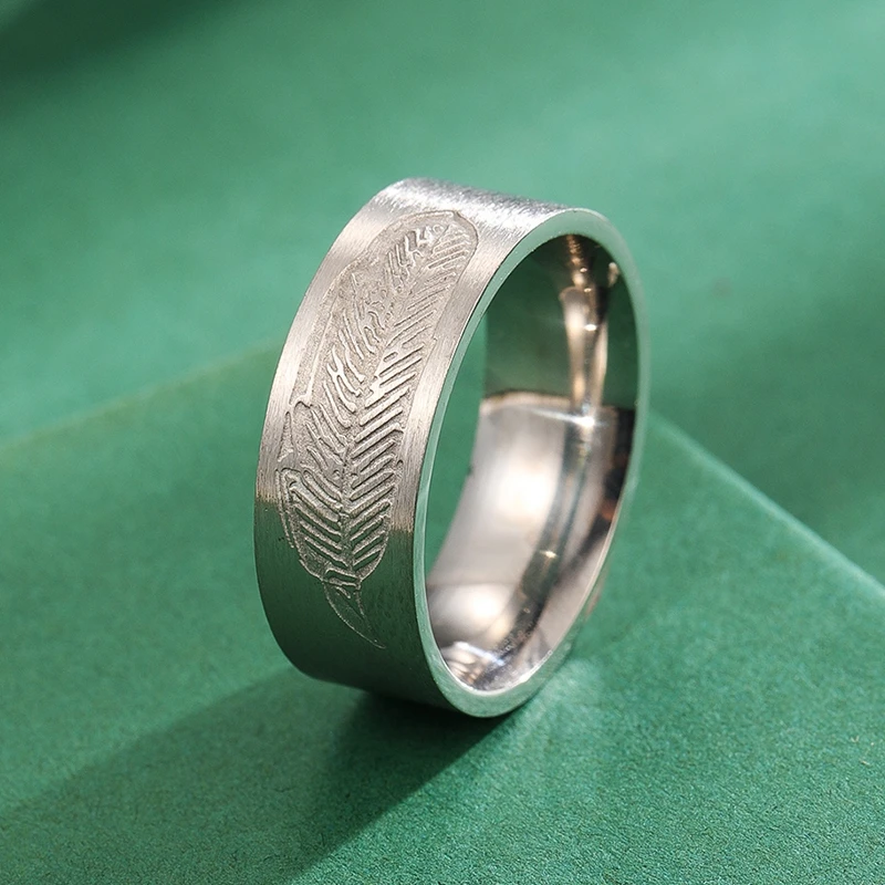 Kinitial Korean Minimalist Feather Rings Female Women Wedding Band Stainless Steel Unisex Stackable Ring Gift